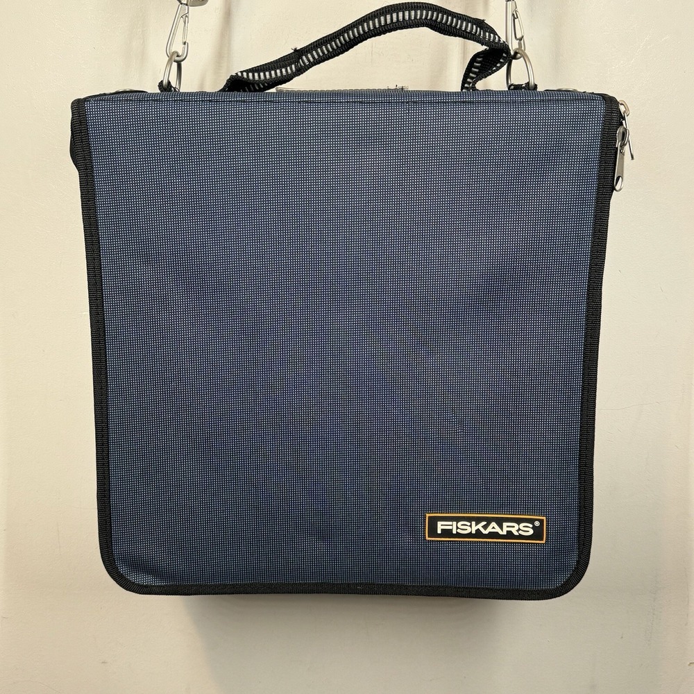 Fiskars Scrapbooking Craft Sewing Tote Bag Blue Handle Shoulder Strap 14x14 Hard